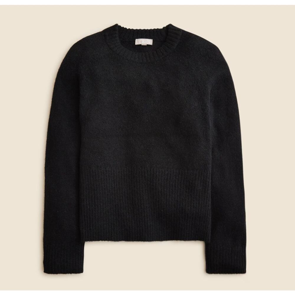 J.Crew High Rib Pullover Sweater SZ XXS Black Wool Alpaca Crew Neck Long Sleeve